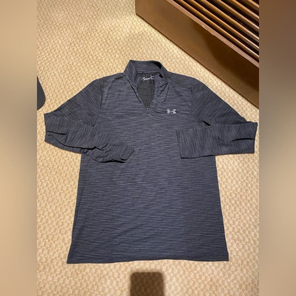 Under armour mens large long sleeve quarter zip threadborne dark grey pullover